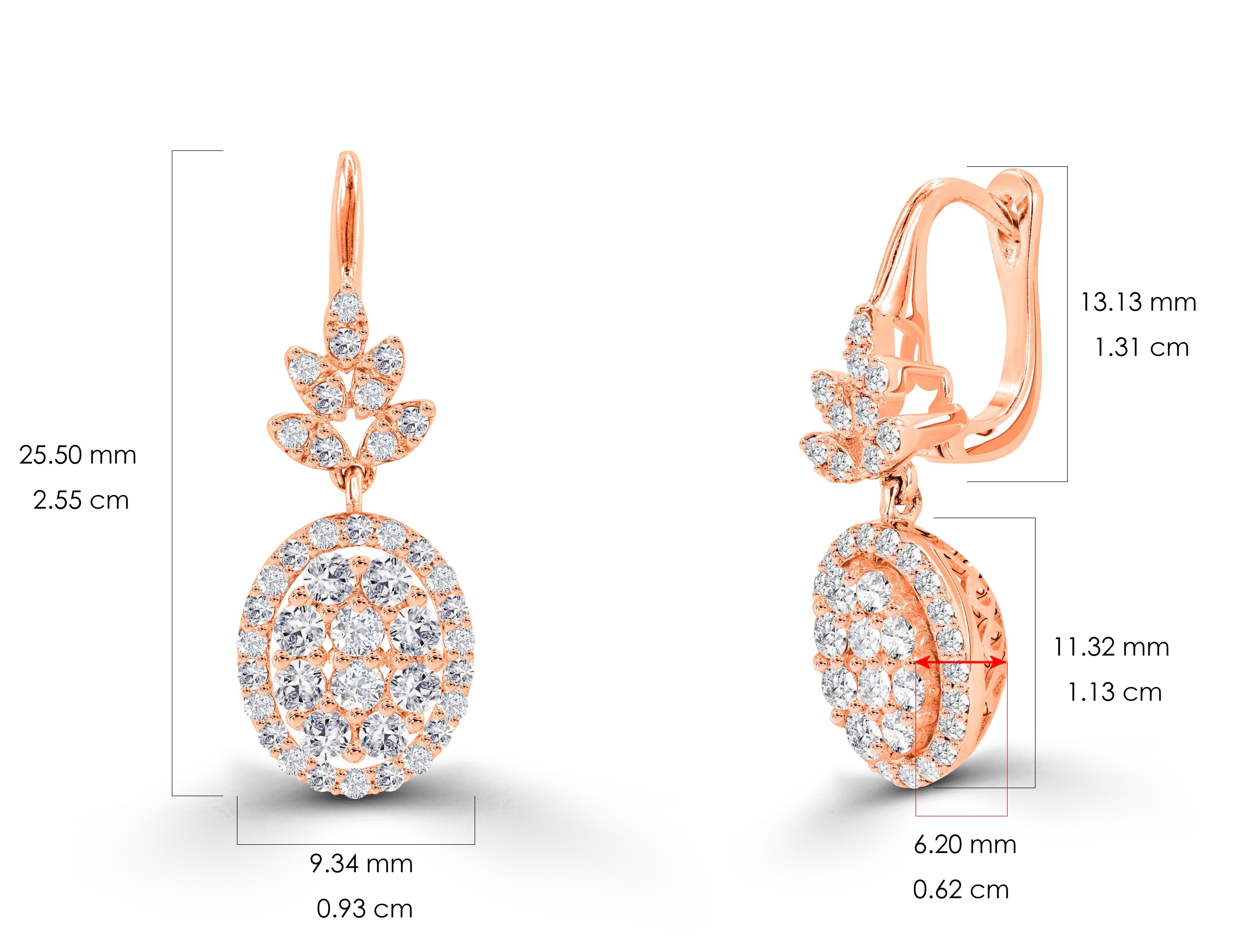 1.08ct Diamond Flower Drop Earrings 18k Gold For Sale 3