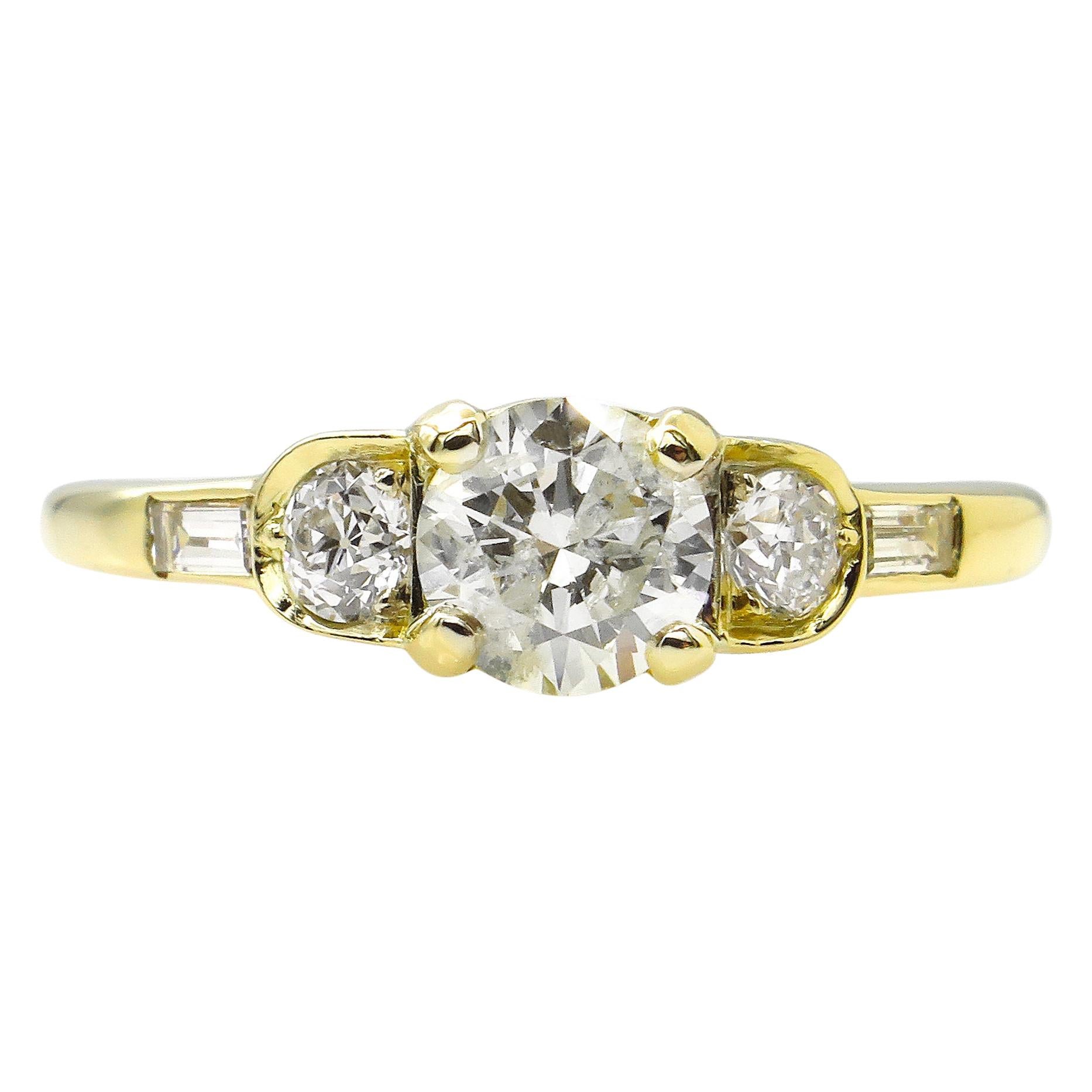 1.08 Carat Five-Stone Diamond Wedding Engagement 18 Karat Yellow Gold Ring