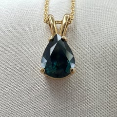 1.08ct IGI Certified Untreated Deep Green Blue Sapphire Pear Cut Gold Pendant
