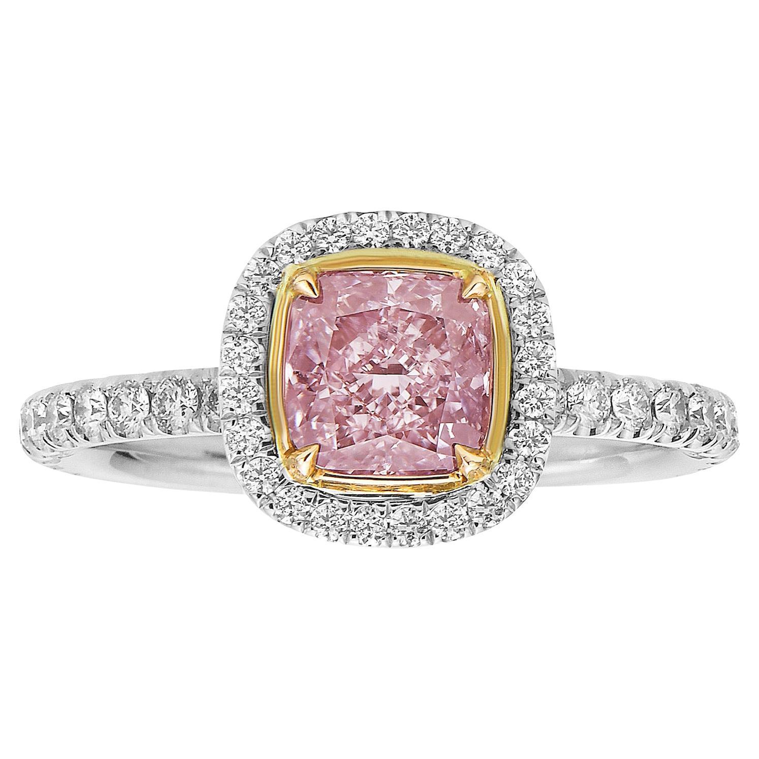 1 Carat GIA Very Light Pink Cushion Cut Diamond Ring