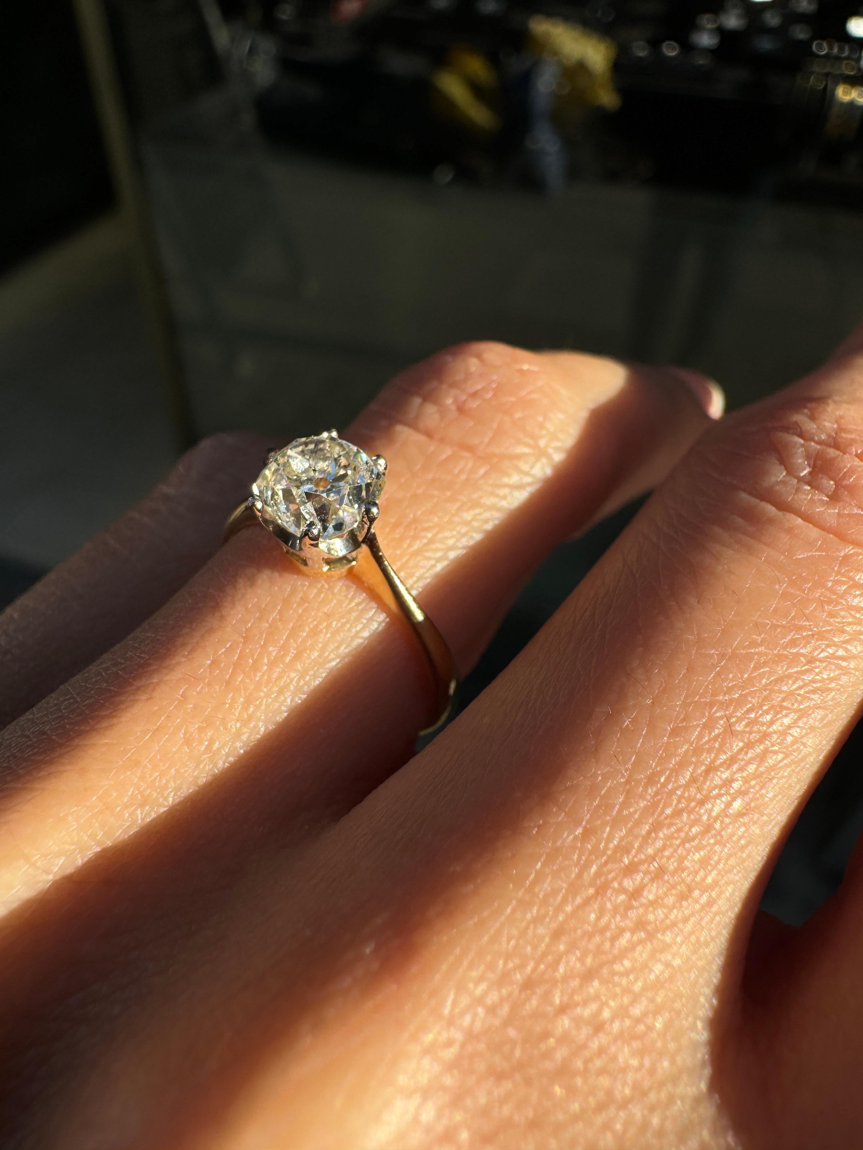 Women's 1.08ct Old Mine Cut Diamond Solitaire Engagement Ring in 18ct Gold, c.1930-40s