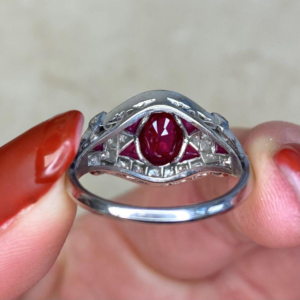 1.08ct Oval Cut Natural Ruby Cocktail Ring, Diamond Halo, Platinum For Sale 5