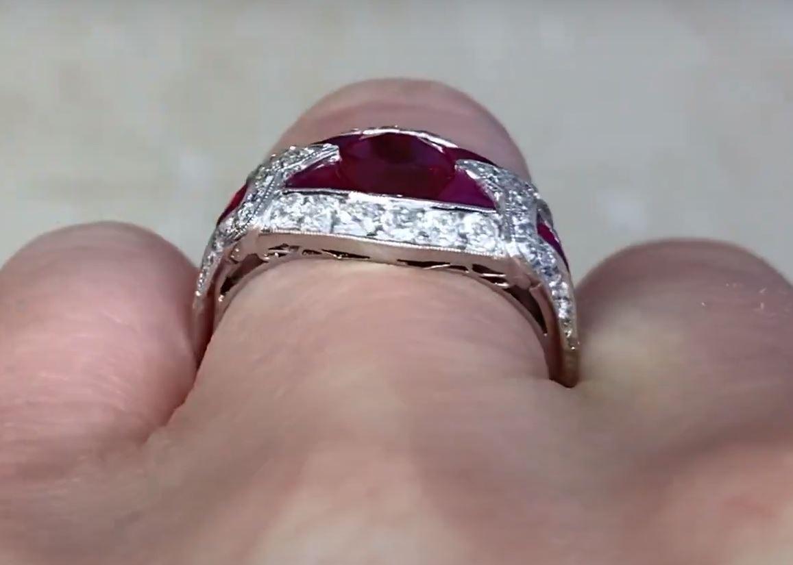 1.08ct Oval Cut Natural Ruby Cocktail Ring, Diamond Halo, Platinum In Excellent Condition For Sale In New York, NY