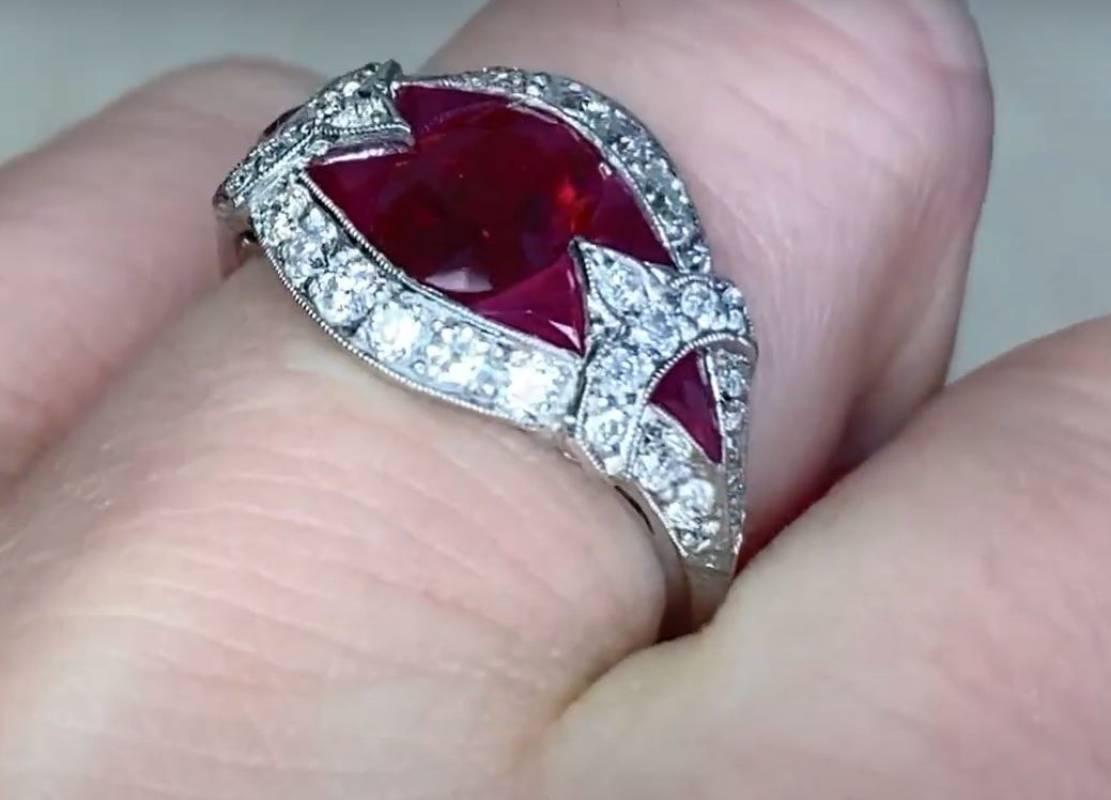 1.08ct Oval Cut Natural Ruby Cocktail Ring, Diamond Halo, Platinum For Sale 1