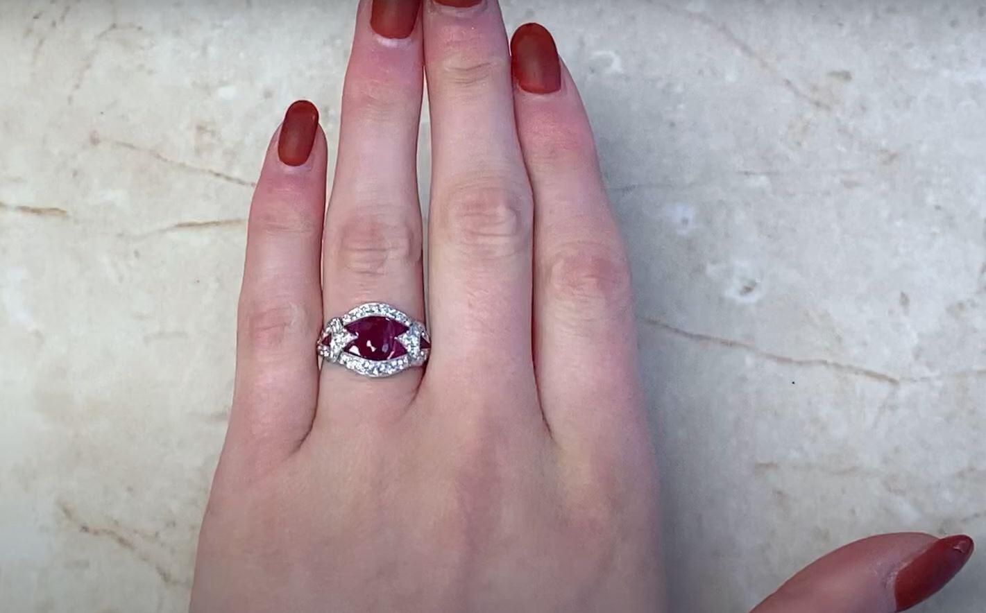 1.08ct Oval Cut Natural Ruby Cocktail Ring, Diamond Halo, Platinum For Sale 3