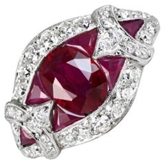 1.08ct Oval Cut Natural Ruby Cocktail Ring, Diamond Halo, Platinum