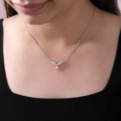 1.08ct Pear Cut Diamond Cluster V Pendant Necklace 14k White Gold