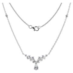 1.08ct Pear Cut Diamond Cluster V Pendant Necklace 14k White Gold