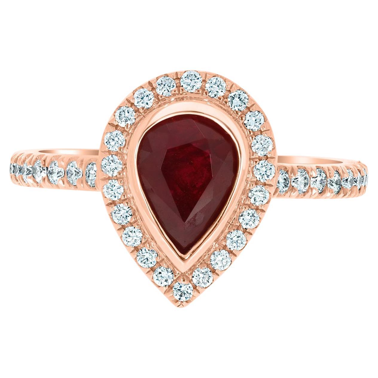 1.08 Ct Ruby Ring with 0.32 Tct Diamonds Set in 14K Rose Gold For Sale