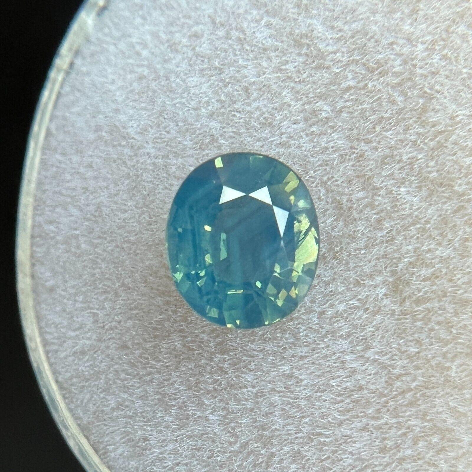 Women's or Men's 1.08ct Unique Vivid Green Blue Sapphire GRA Certified Oval Cut Gem For Sale