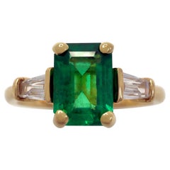 1,08ct Vivid Grüner Smaragd & Diamant 18k Gelbgold Oktagon Drei Stein Ring