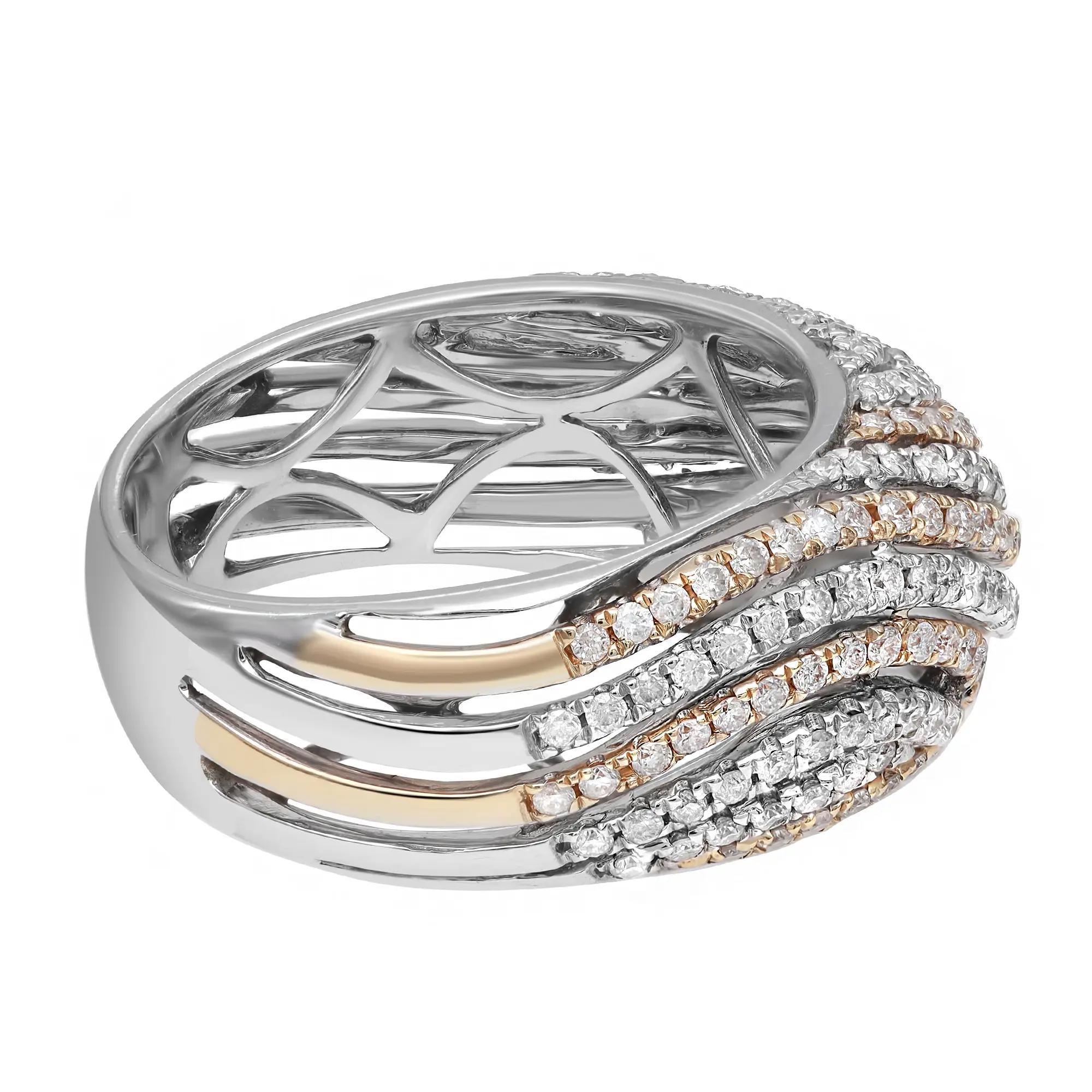 1,08Cttw Prong Set Rundschliff Diamant Zweifarbiger Kuppelring 14K Gold Größe 7,5 (Moderne) im Angebot
