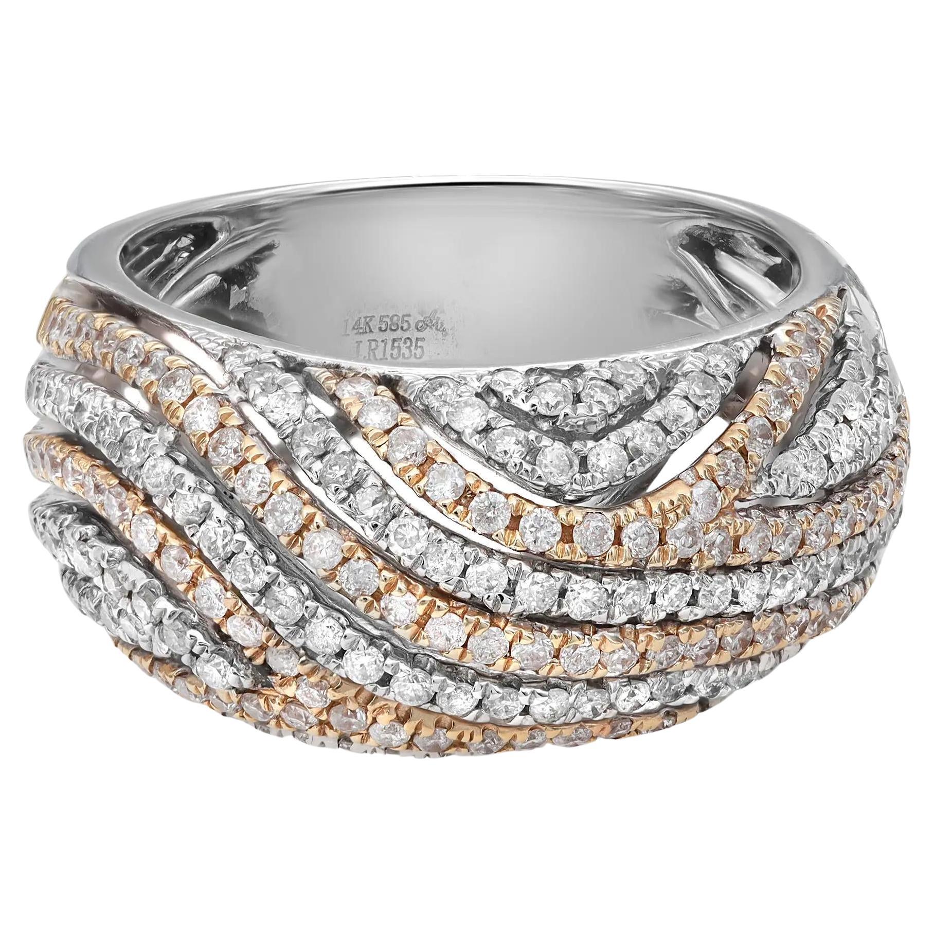 1.08cttw Prong Set Round Cut Diamond Two Tone Dome Band Ring 14k Gold For Sale