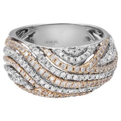 1.08cttw Prong Set Round Cut Diamond Two Tone Dome Band Ring 14k Gold