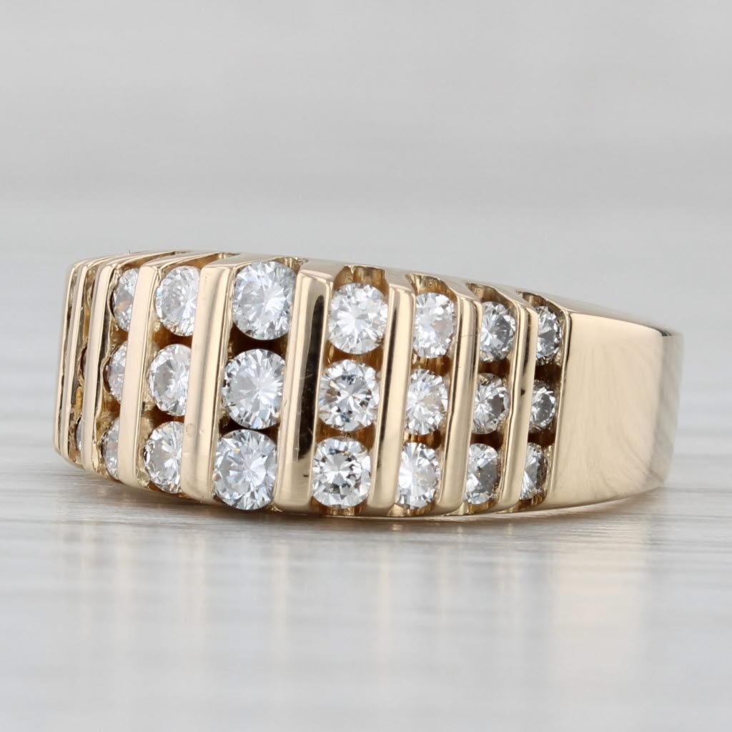 1.08ctw 3-Row Diamond Ring 14k Yellow Gold Size 6.5-6.75 Anniversary Band
