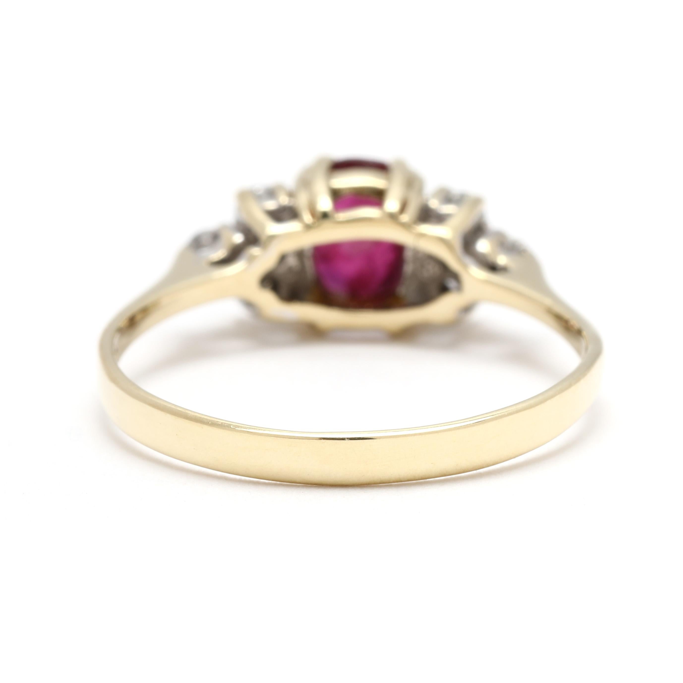 Taille ovale Bague de fiançailles en or jaune 14 carats, diamant et rubis de 1,08 carat, taille de bague 7,75 en vente