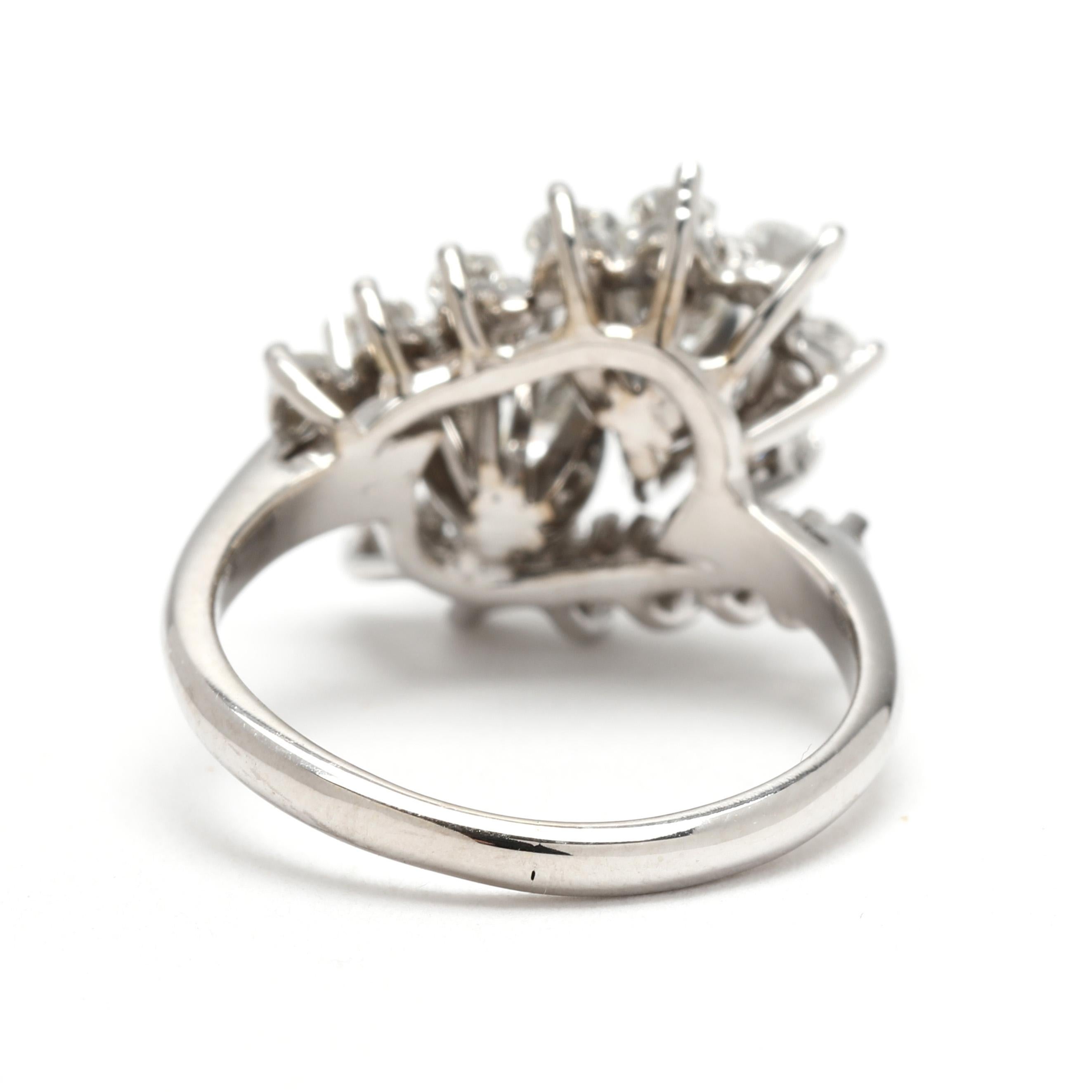 1,08 Karat Diamant-Cluster-Ring, 14k Weißgold, Ring Größe 4,5 (Rundschliff) im Angebot