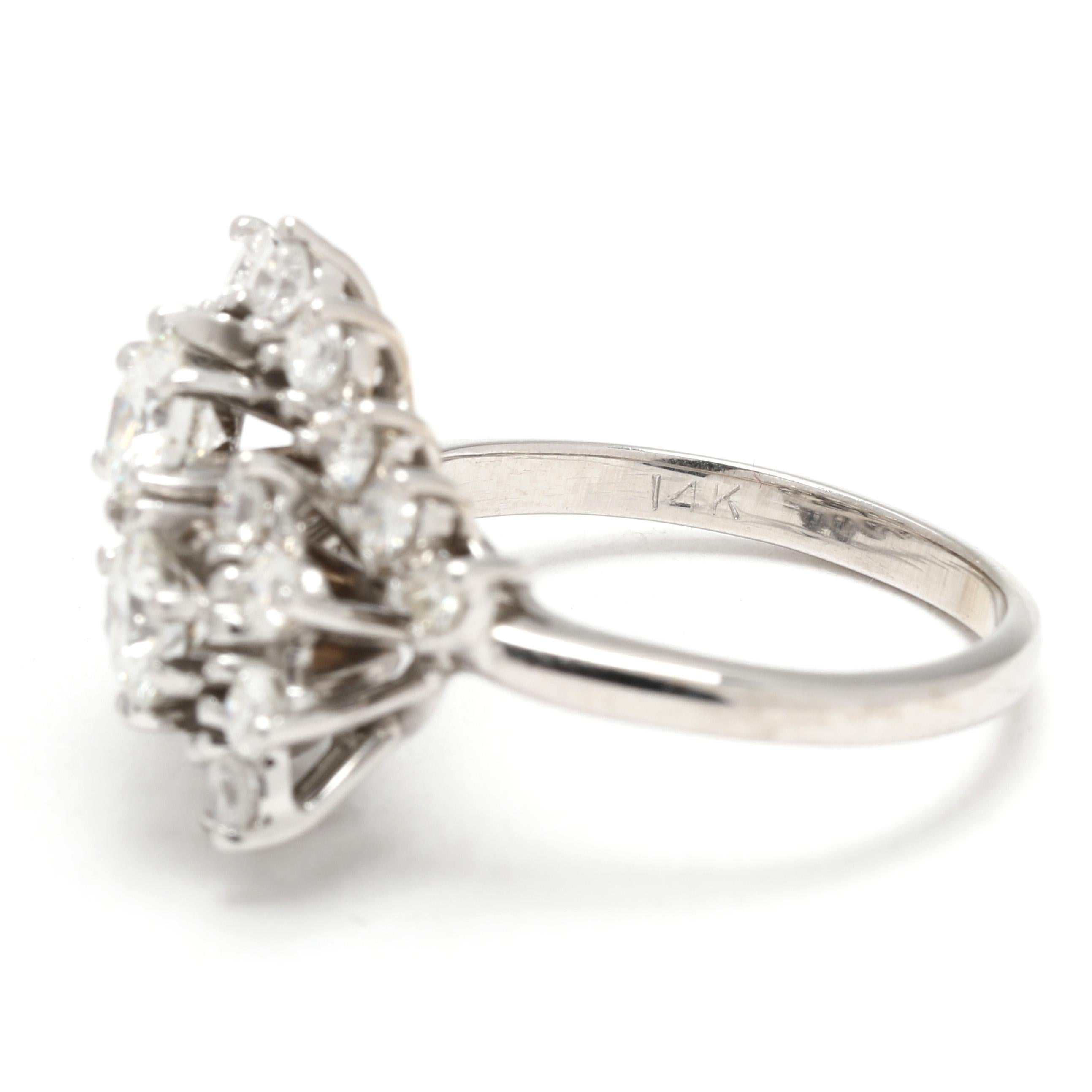 1,08 Karat Diamant-Cluster-Ring, 14k Weißgold, Ring Größe 4,5 für Damen oder Herren im Angebot