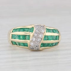 1.08ctw Diamond Emerald Cross Over Ring 14k Yellow Gold Size 6.5