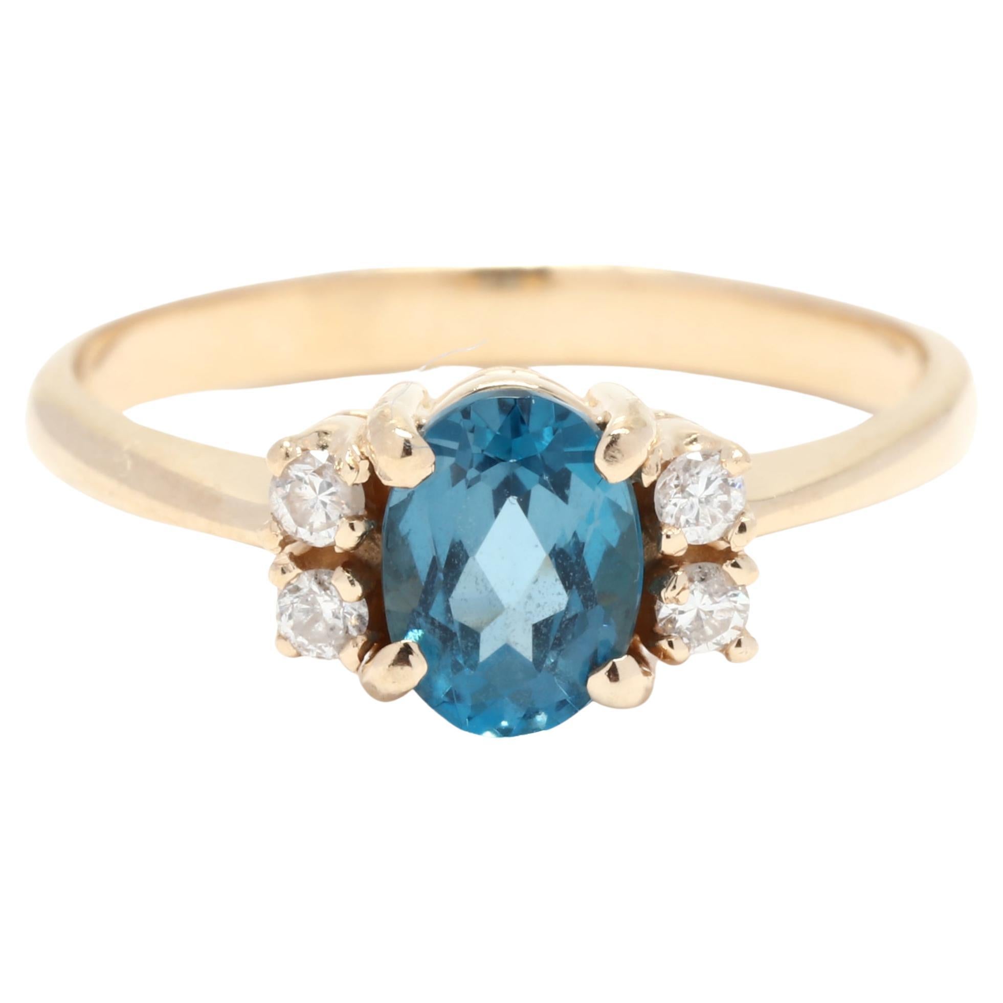 1,08 Karat Londoner Blauer Topas Diamantring, 14 Karat Gelbgold, Ring Größe 6,25