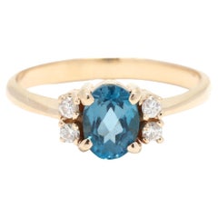 Vintage 1.08ctw London Blue Topaz Diamond Ring, 14K Yellow Gold, Ring Size 6.25