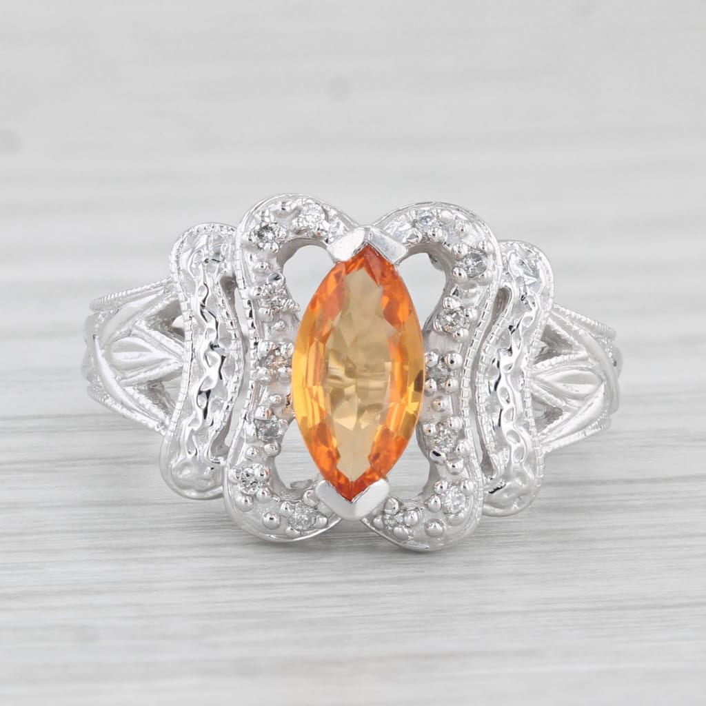 1.08ctw Orange Sapphire Diamond Ring 14k White Gold Size 7 For Sale 1