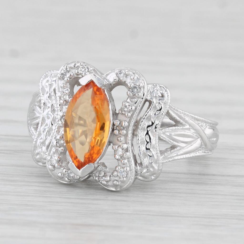 1.08ctw Orange Sapphire Diamond Ring 14k White Gold Size 7 For Sale 2