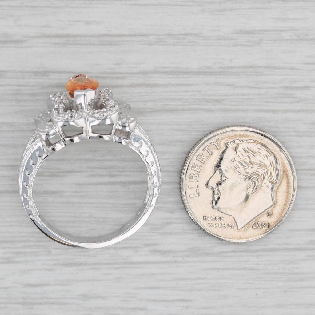 1.08ctw Orange Sapphire Diamond Ring 14k White Gold Size 7 For Sale 4