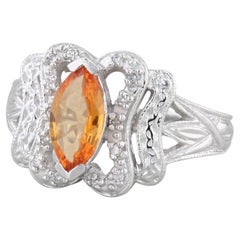 1,08 Karat Orange Saphir Diamant-Ring 14k Weißgold Größe 7