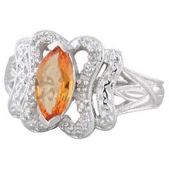 Bague en or blanc 14 carats avec saphir orange et diamant de 1,08 carat, taille 7