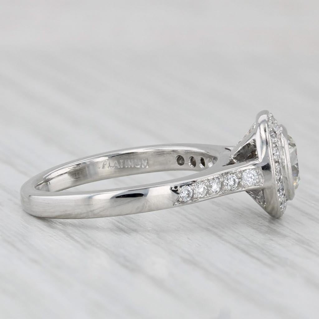 1.08ctw Round Diamond Halo Engagement Ring Platinum Size 5.5 For Sale 1