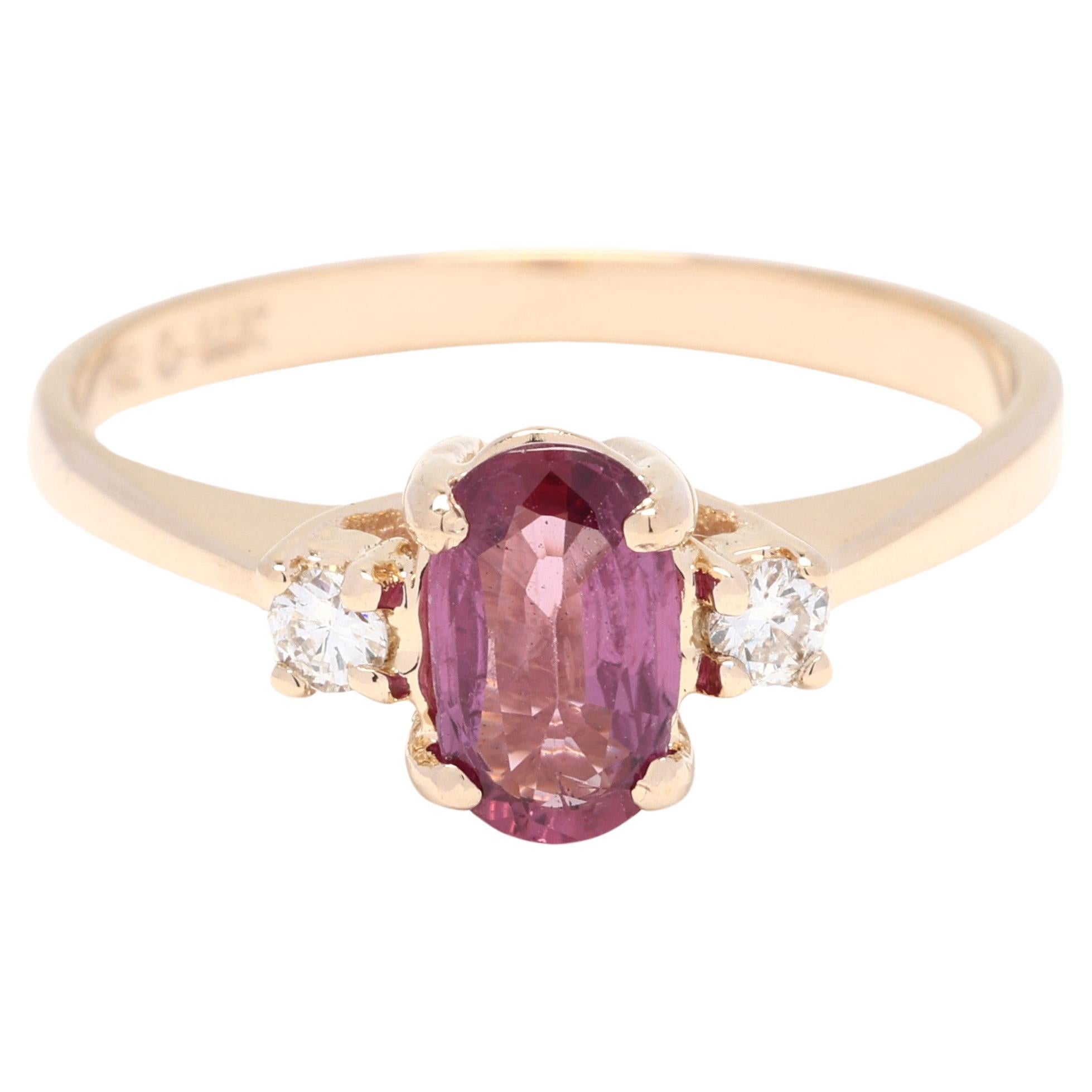 1.08ctw Ruby & Diamond 3 Stone Ring, 14k Yellow Gold, Ring Size 6.25 For Sale