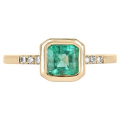 1.08tcw 14K Colombian Emerald-Emerald Cut 
Diamond Accent Engagement Ring