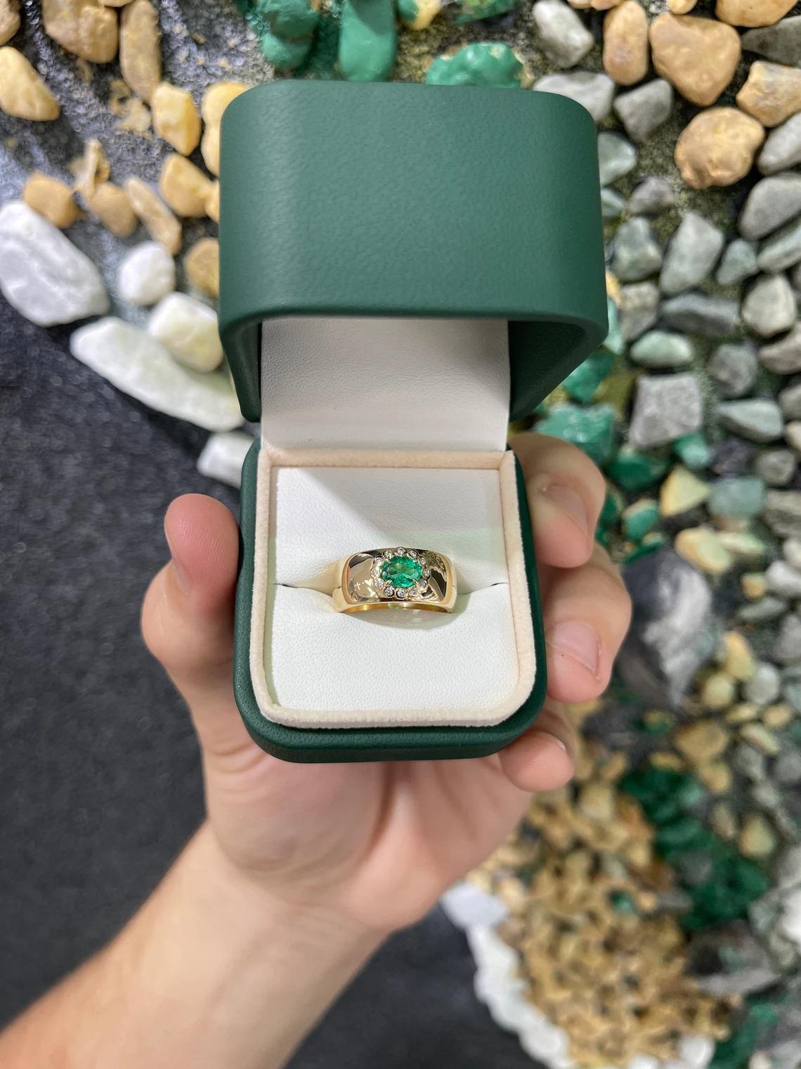 1.08tcw 14K Colombian Emerald-Oval Cut & Diamond Halo Accent Statement Ring For Sale 2