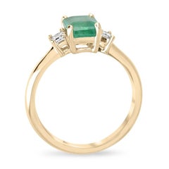 1.08tcw 14K Emerald Cut Emerald & Diamond Three-Stone Ring - Light Green 585