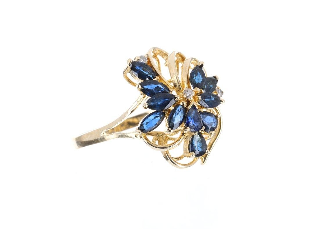 Art Deco 1.08tcw 14K Natural Sapphire & Diamond Cocktail Ring For Sale
