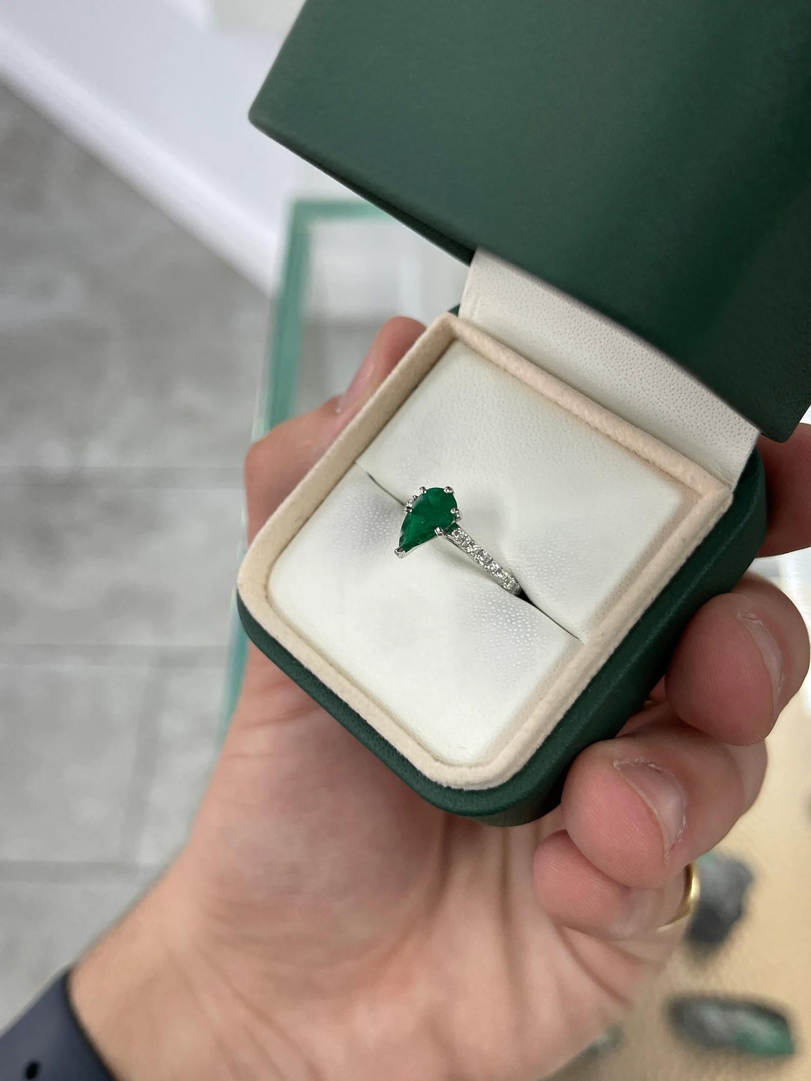 1.08tcw Dark Green Emerald & Diamond Solitaire with Accents Engagement Ring 14K In New Condition For Sale In Jupiter, FL