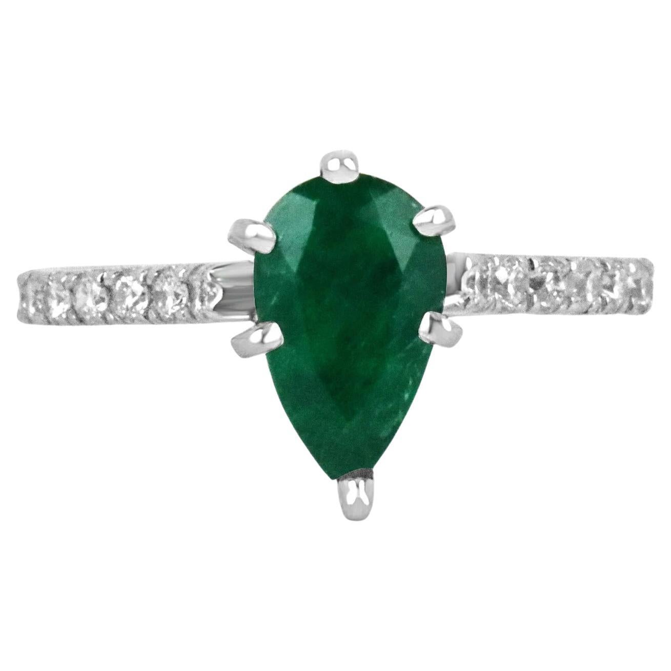 1.08tcw Dark Green Emerald & Diamond Solitaire with Accents Engagement Ring 14K