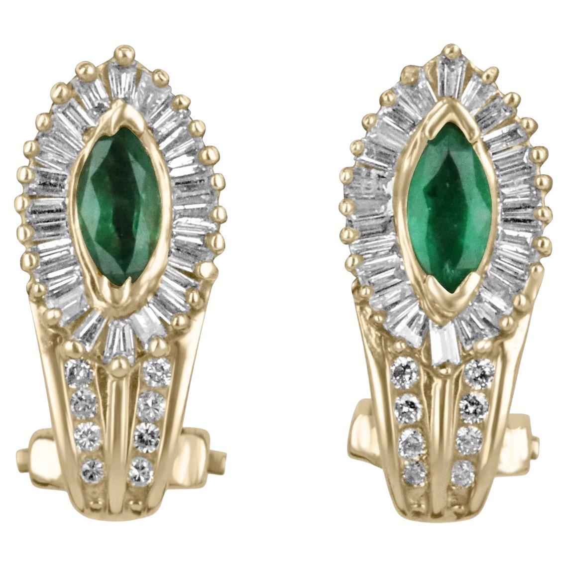 1.08tcw Natural Mossy Green Emerald & Diamond Accent Leverback Earrings 14k For Sale