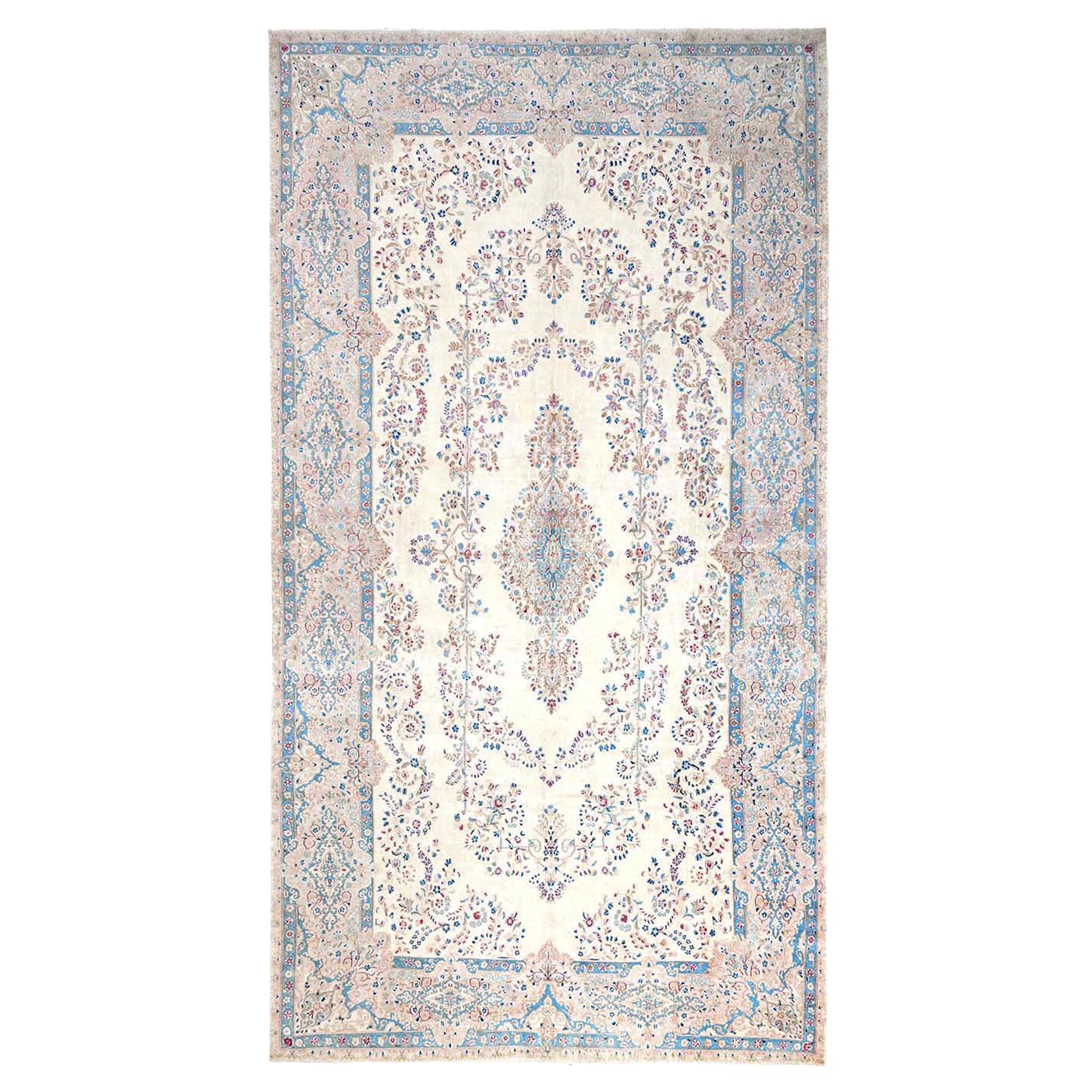 10
8 "x20
 Elfenbein Vintage Persisch Kerman Handgeknüpft Weiche Wolle XL Orientteppich