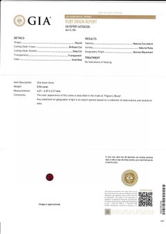 1.09/2 Ct GIA Certificate Unheated Ruby Burma Pigeon blood color No heat