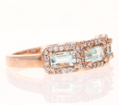 1.09 Carat Aquamarine Diamond 3-Stone Rose Gold Cocktail Band