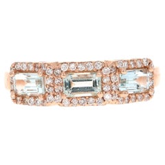 1.09 Carat Aquamarine Diamond 3-Stone Rose Gold Cocktail Band