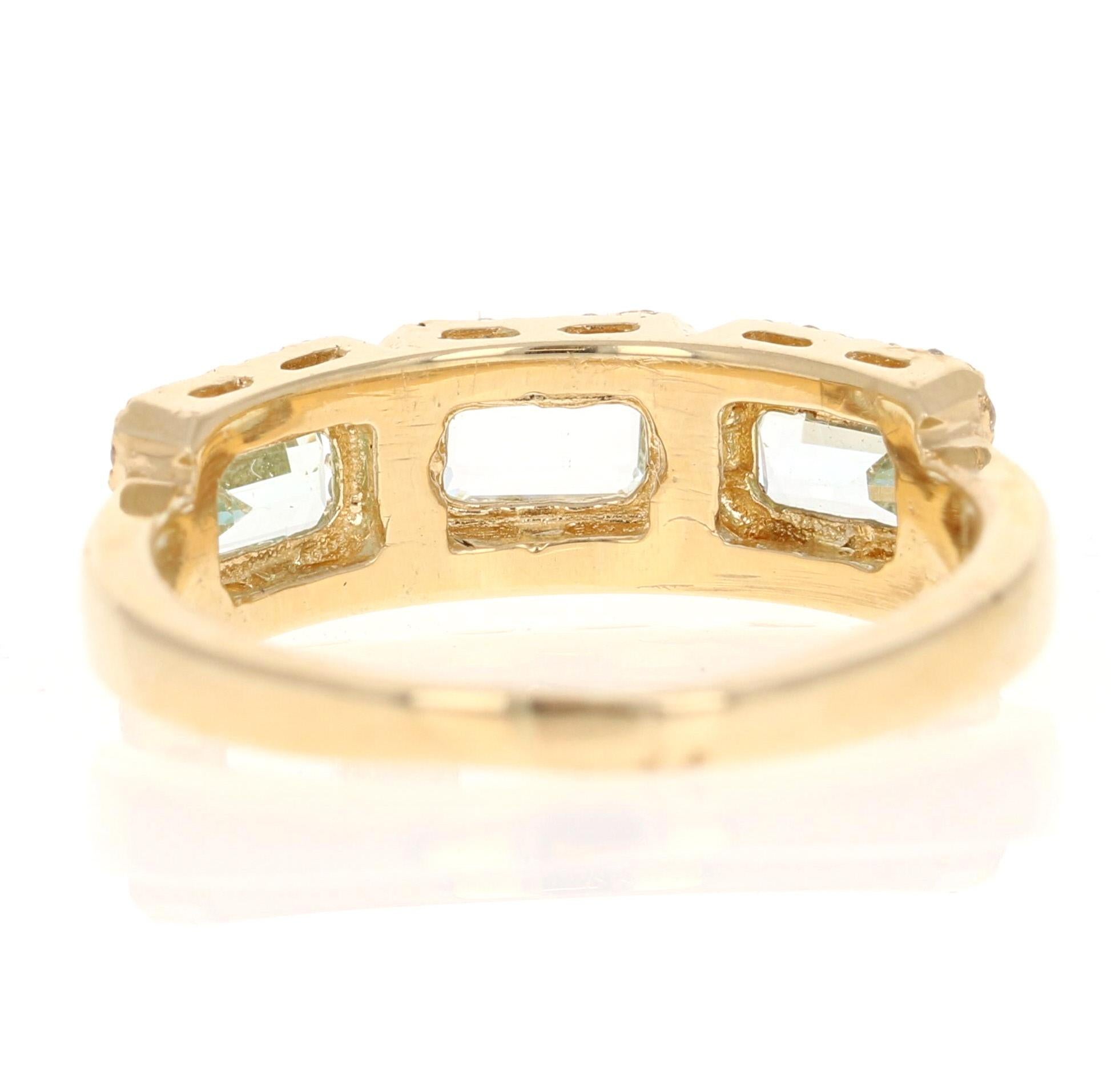 1.09 Carat Aquamarine Diamond Yellow Gold Cocktail Band In New Condition For Sale In Los Angeles, CA