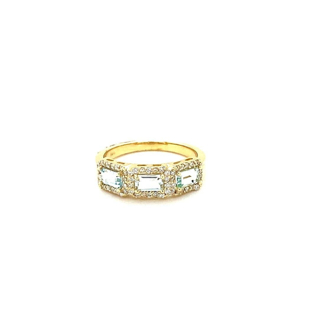 Contemporary 1.09 Carat Aquamarine Diamond Yellow Gold Cocktail Band For Sale