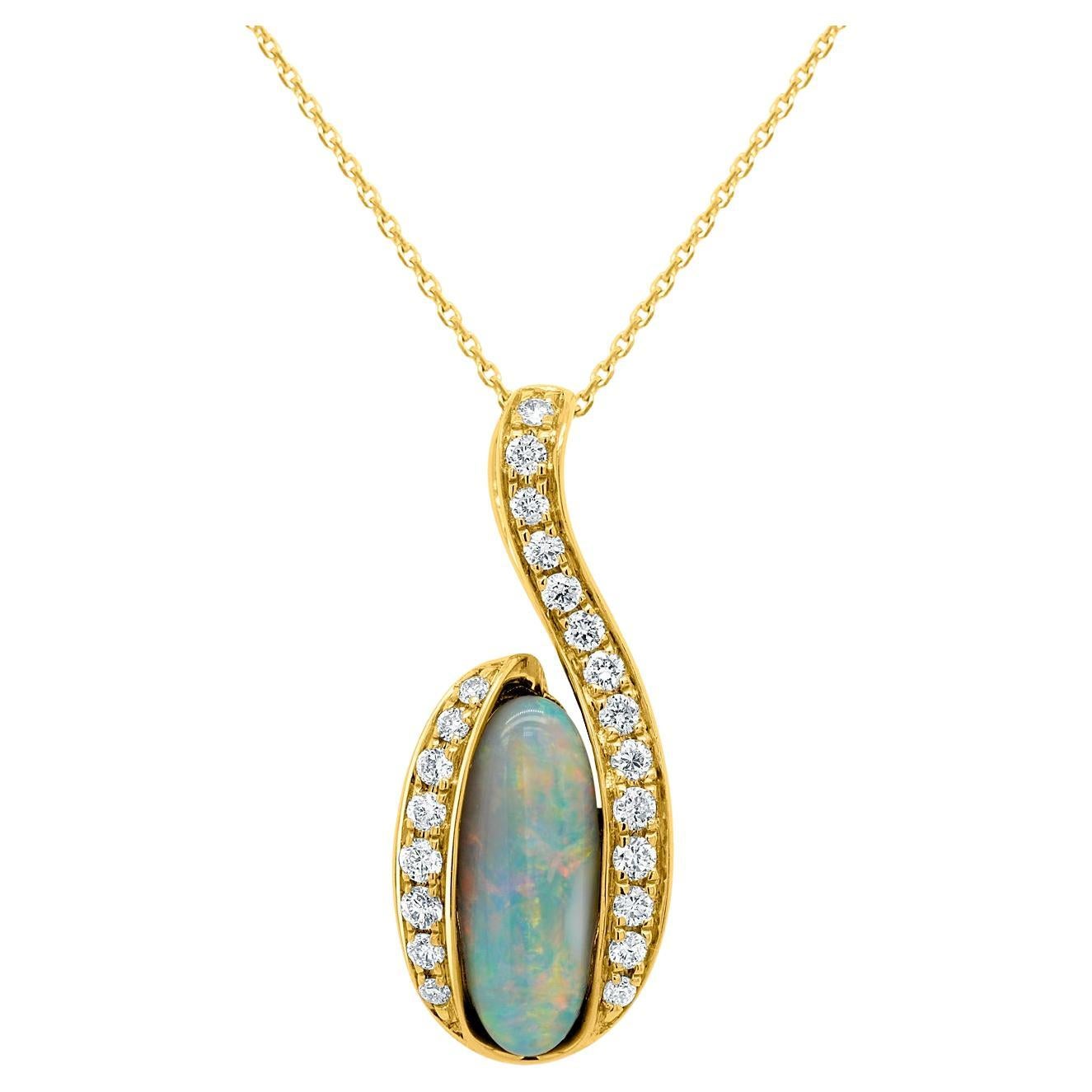 1.09 Carat Australian Opal and Diamond Pendant