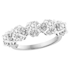 Bague en or blanc 18k de 1,09 carat, diamant en forme de fleur à taille brillante