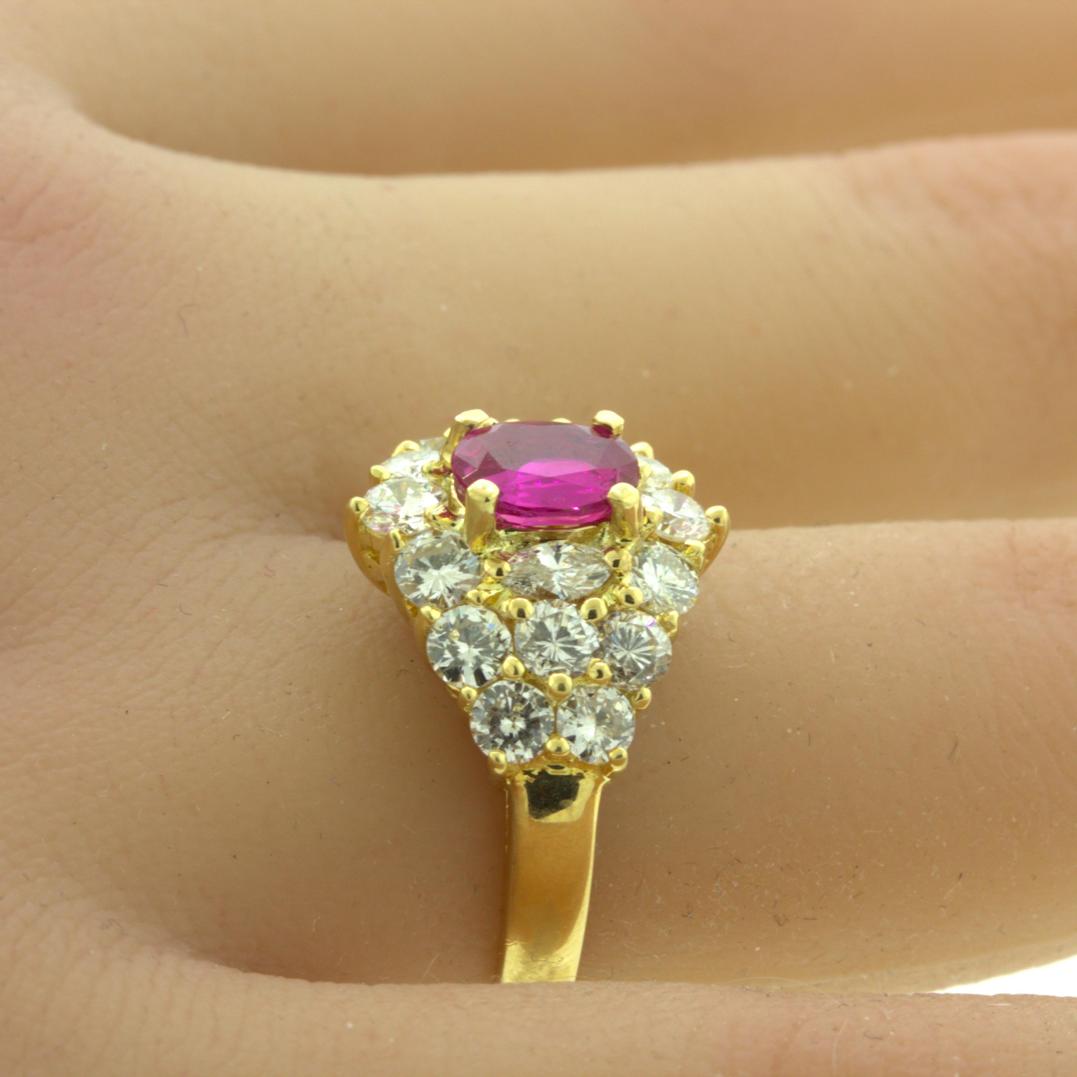 1.09 Carat Burma No-Heat Ruby Diamond 18K Yellow Gold Ring, GIA Certified For Sale 5