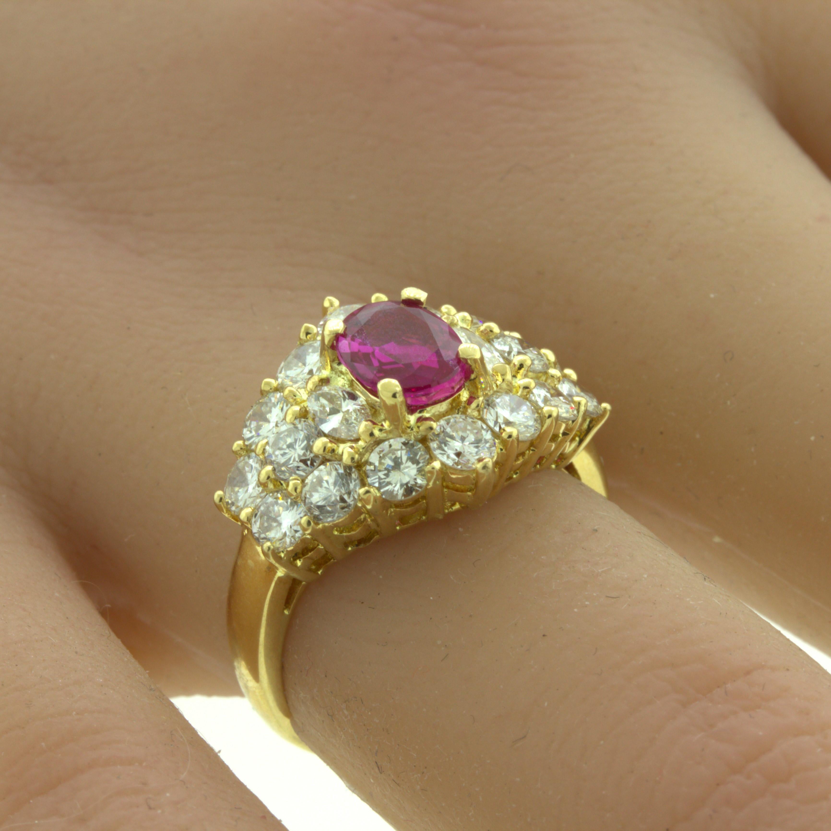 1.09 Carat Burma No-Heat Ruby Diamond 18K Yellow Gold Ring, GIA Certified For Sale 6