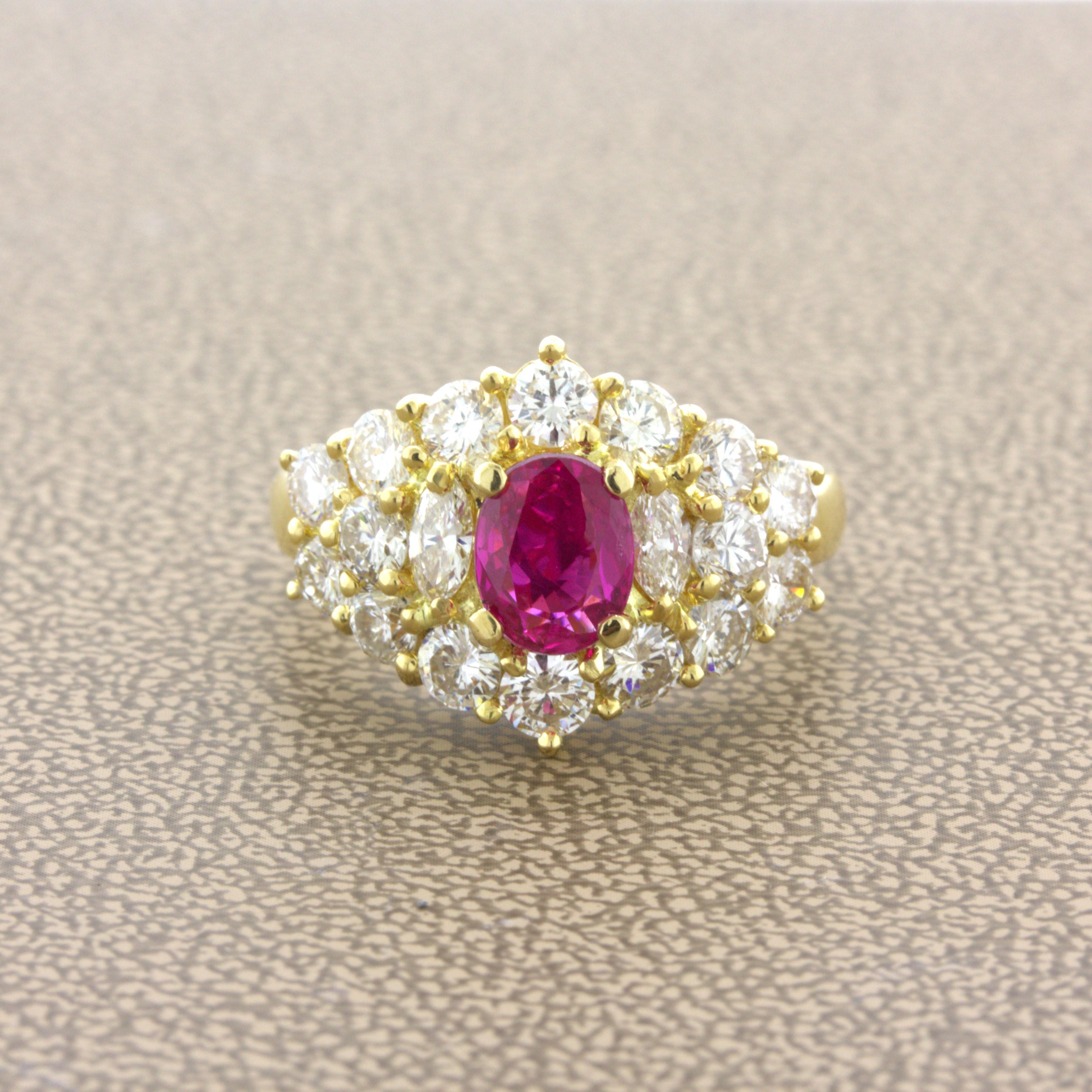 1.09 Carat Burma No-Heat Ruby Diamond 18K Yellow Gold Ring, GIA Certified In New Condition For Sale In Beverly Hills, CA